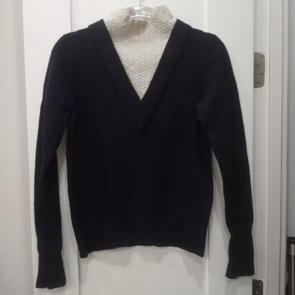 Sandro Women's Cable V Mockneck Sweater Blue/White Size 0 - Picture 1 of 6
